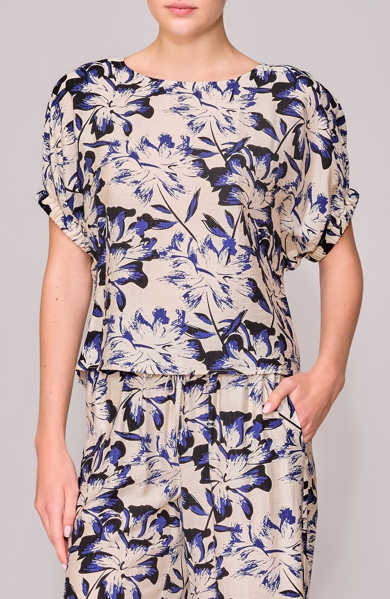 MELLODAY Floral Print Short Sleeve Top, Main, color, Navy Ivory