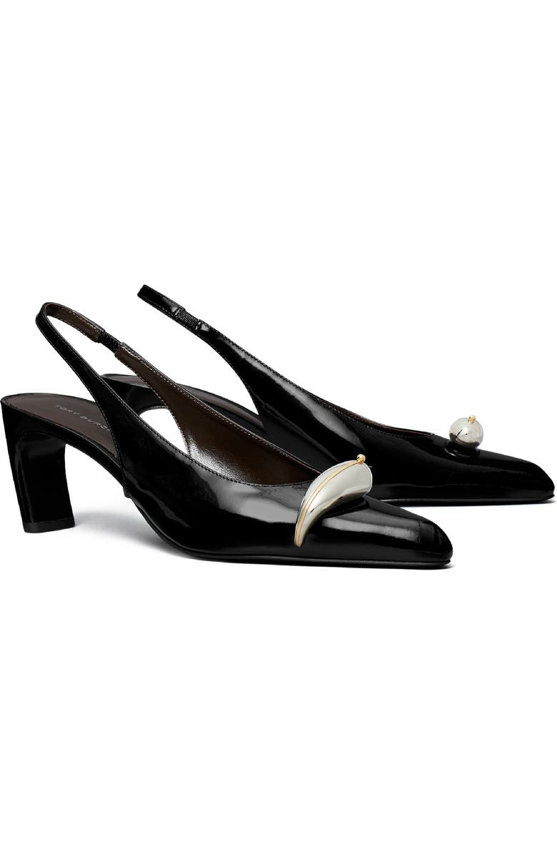 Tory Burch Pierced XL Slingback Pump, Main, color, Perfect Black / Silver