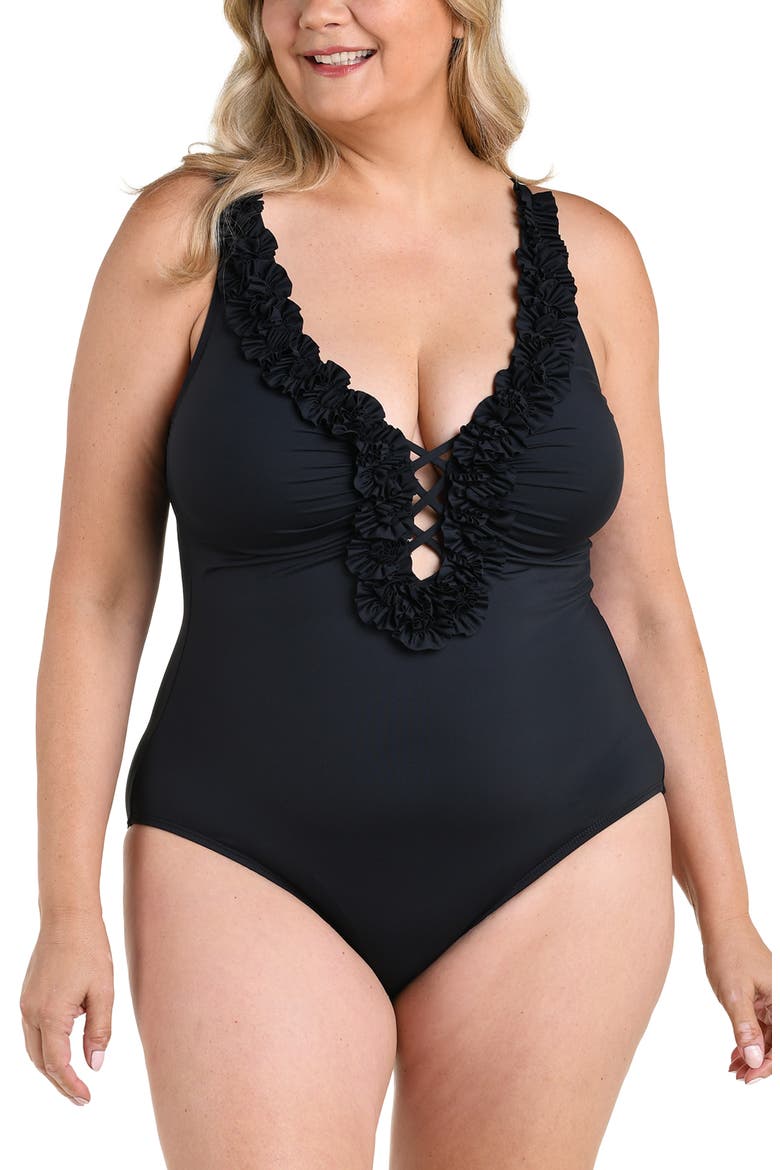 Island Plunge One-Piece Swimsuit, Alternate, color, BLACK