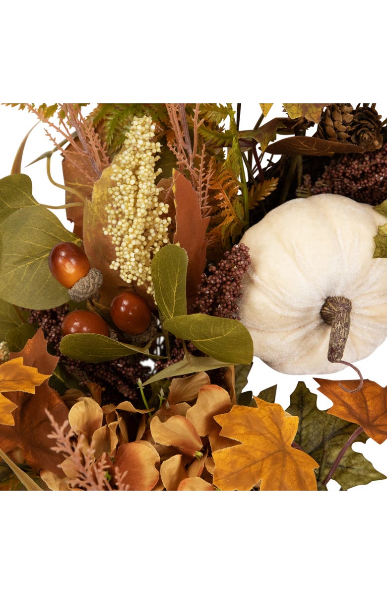 Northlight Velvet Pumpkins, Acorns and Mixed Autumn Foliage Artificial Fall Harvest Wreath - 26", Alternate, color, Green