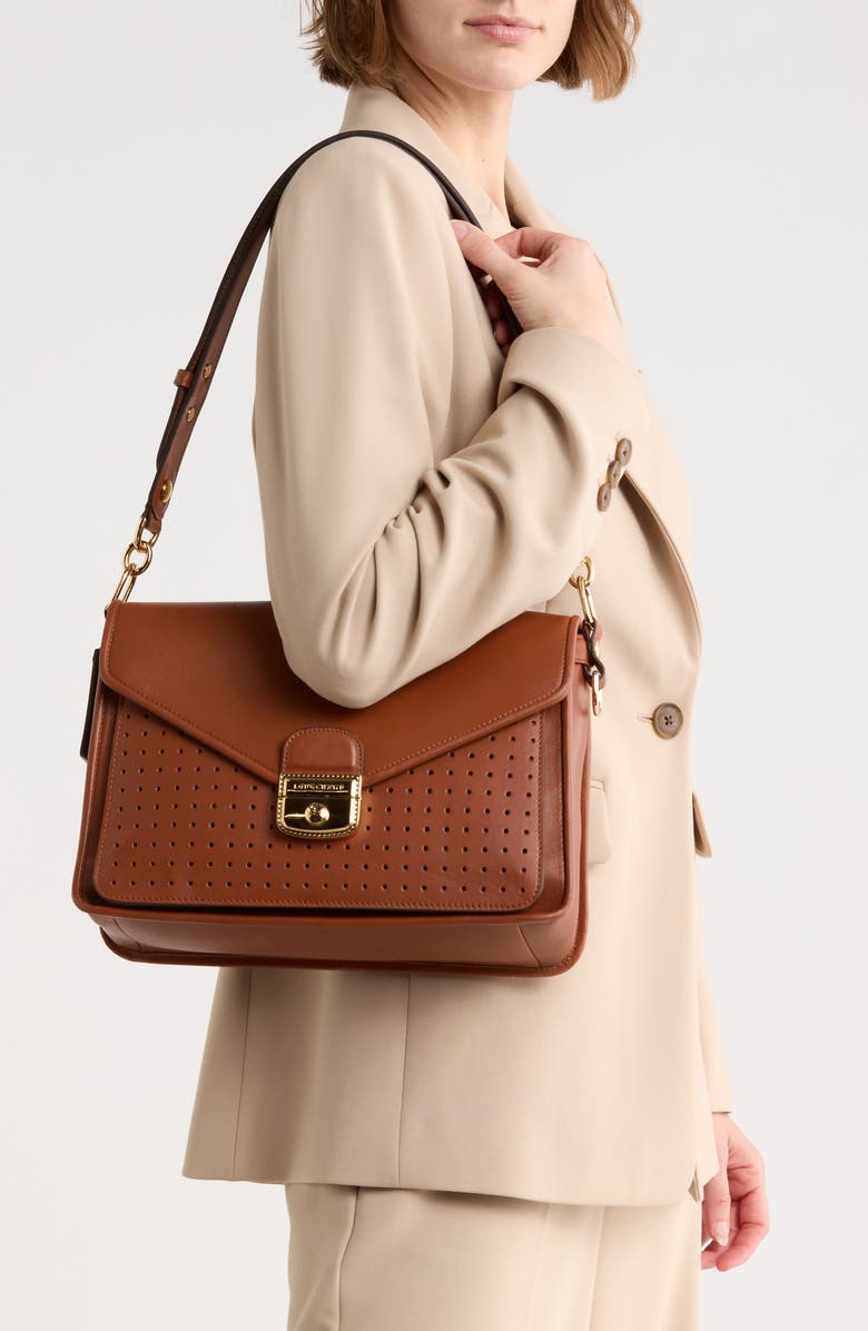 Longchamp Mademoiselle Perforated Shoulder Bag, Alternate, color, Cognac