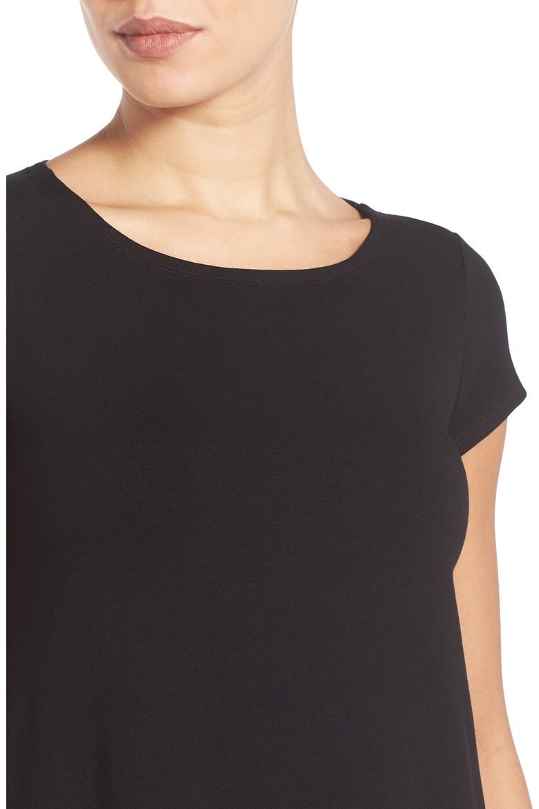 Bateau Neck Cap Sleeve Dress, Alternate, color, BLACK