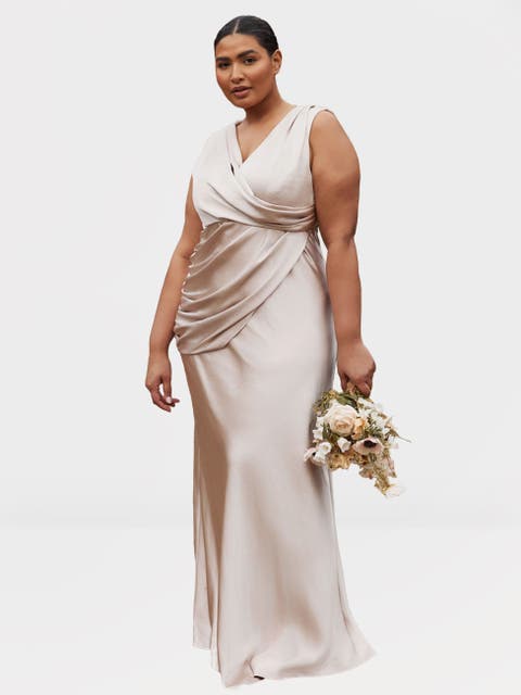 Plunge Drape Satin Bridesmaid Dress