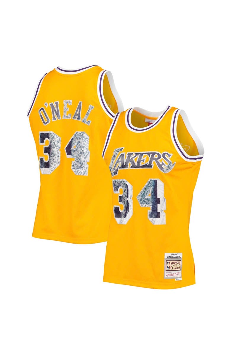 Mitchell & Ness Men's Mitchell & Ness Shaquille O'Neal Gold Los Angeles Lakers 1996-97 Hardwood Classics NBA 75th Anniversary Diamond Swingman Jersey, Main, color, 