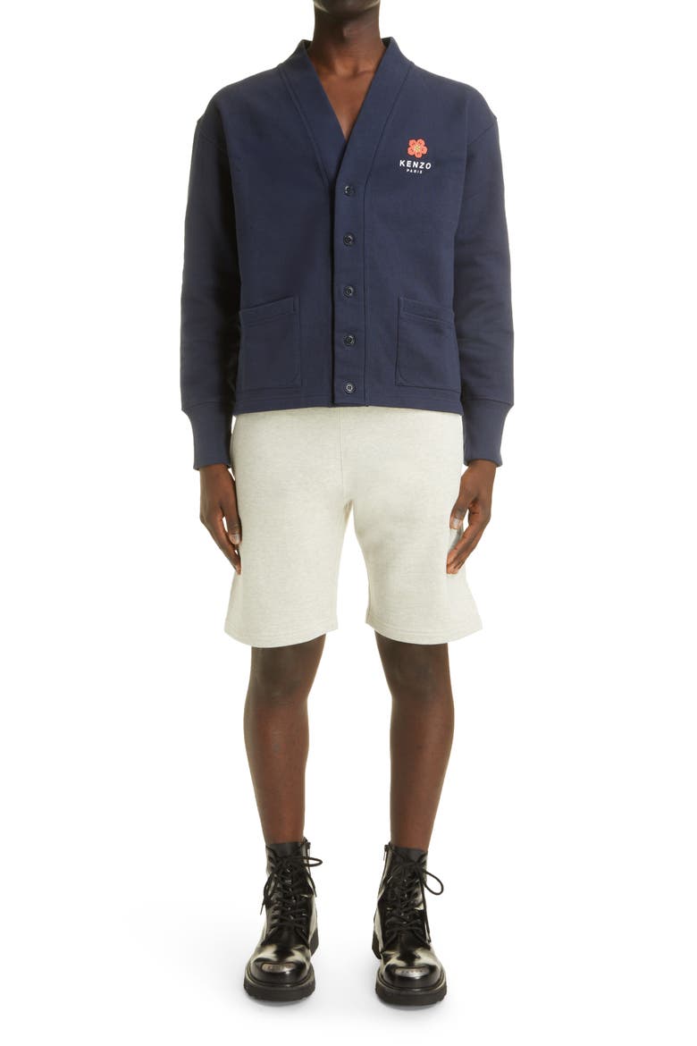 Boke Flower Graphic Fleece Cardigan, Alternate, color, MIDNIGHT BLUE