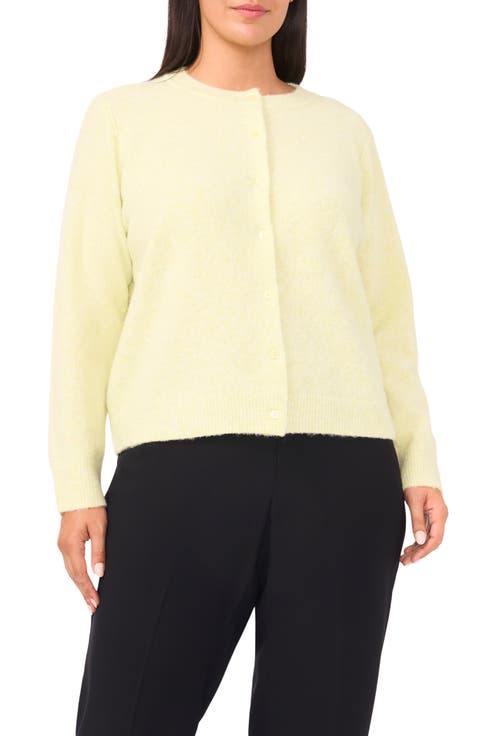 Fuzzy Crewneck Cardigan (Plus)