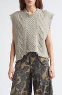 R13 Distressed Cable Stitch Wool Blend Boyfriend Sweater Vest