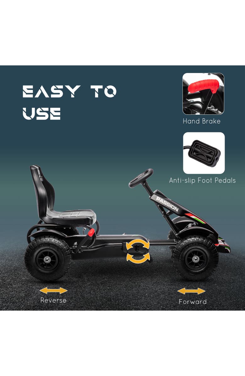 Aosom Kids Pedal Go Kart with Adjustable Seat, Handbrake, Non-Slip Rubber Wheels, Alternate, color, Black