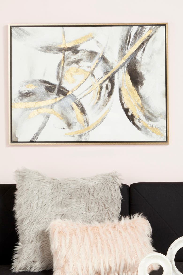 Large Metallic Gold & Black Contemporary Abstract Framed Art Painting, Alternate, color, GOLD