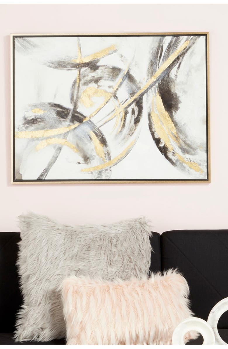 COSMO BY COSMOPOLITAN Large Metallic Gold & Black Contemporary Abstract Framed Art Painting, Alternate, color, Gold