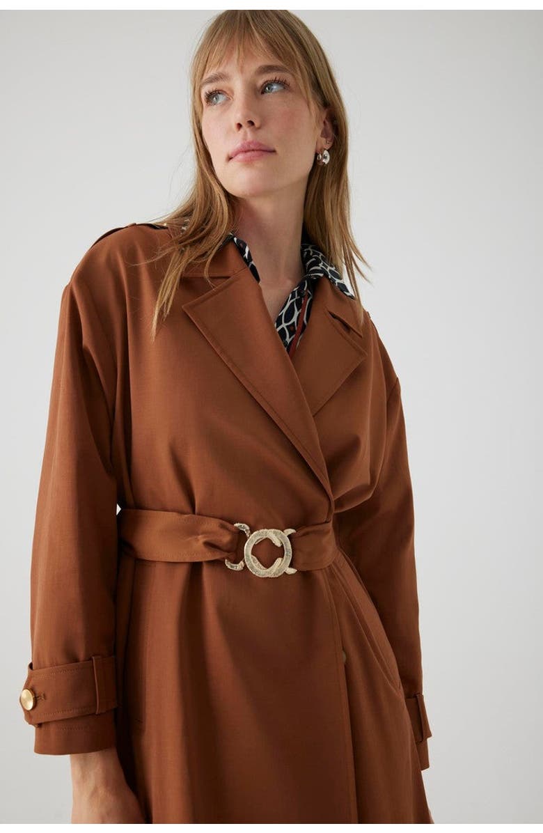 Exquise Aisha Belted Trenchcoat, Alternate, color, Camel