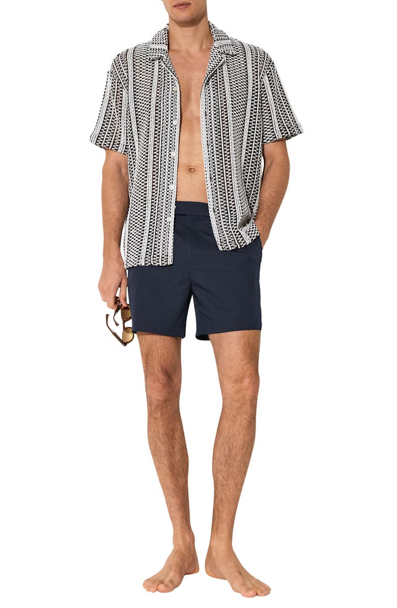 Reiss Sun Solid Side Adjuster Swim Trunks, Alternate, color, Navy