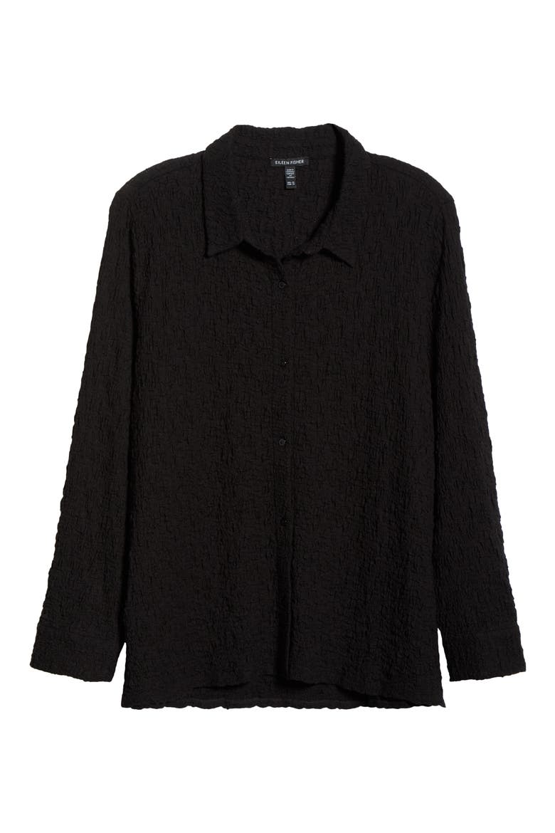 Slim Organic Cotton Blend Knit Button-Up Shirt, Alternate, color, BLACK