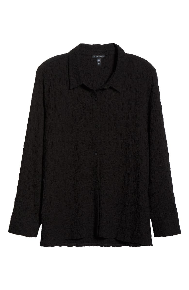 Eileen Fisher Slim Organic Cotton Blend Knit Button-Up Shirt, Alternate, color, Black