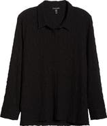 Eileen Fisher Slim Organic Cotton Blend Knit Button-Up Shirt