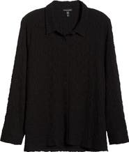 Eileen Fisher Slim Organic Cotton Blend Knit Button-Up Shirt