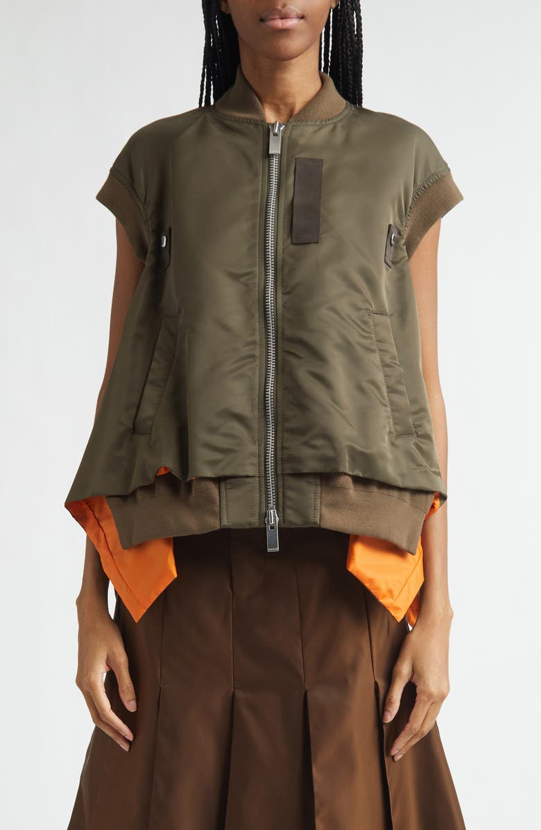 Sacai Nylon Twill Zip Vest, Main, color, Dark Khaki