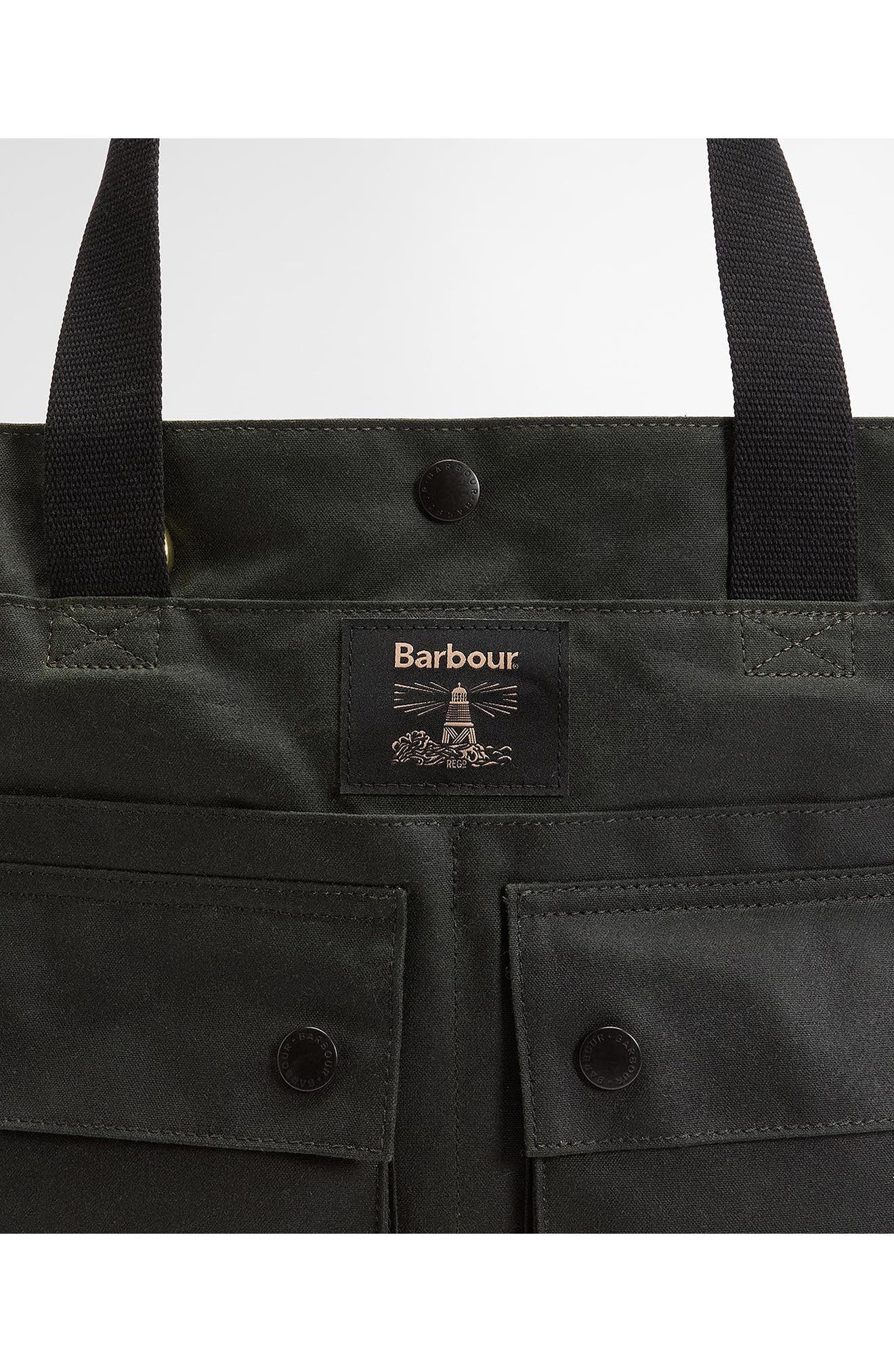 Barbour Field Water Resistant Waxed Cotton Tote, Alternate, color, 