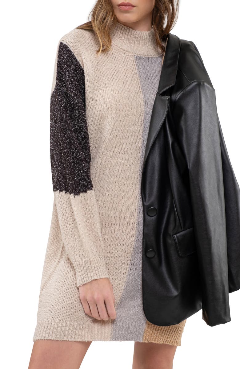 Blu Pepper Colorblock Sweater Dress, Alternate, color, Oatmeal Multi