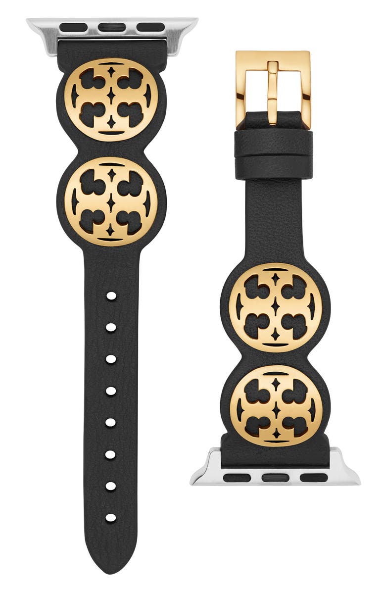 Tory Burch Miller Leather 20mm Apple Watch<sup>®</sup> Watchband, Main, color, 