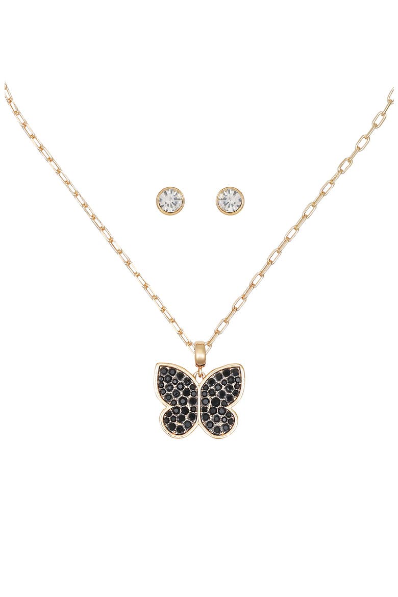 Butterfly Pendant Necklace & Stud Earrings Set, Alternate, color, GOLD/BLACK