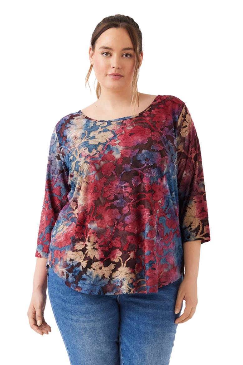 Floral Burnout Shirttail Top, Alternate, color, WINE