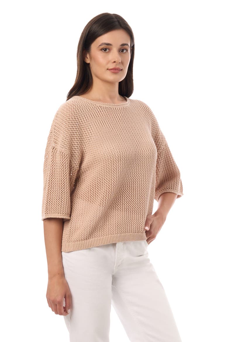 Mesh Elbow Sleeve Sweater, Alternate, color, Desert Rose