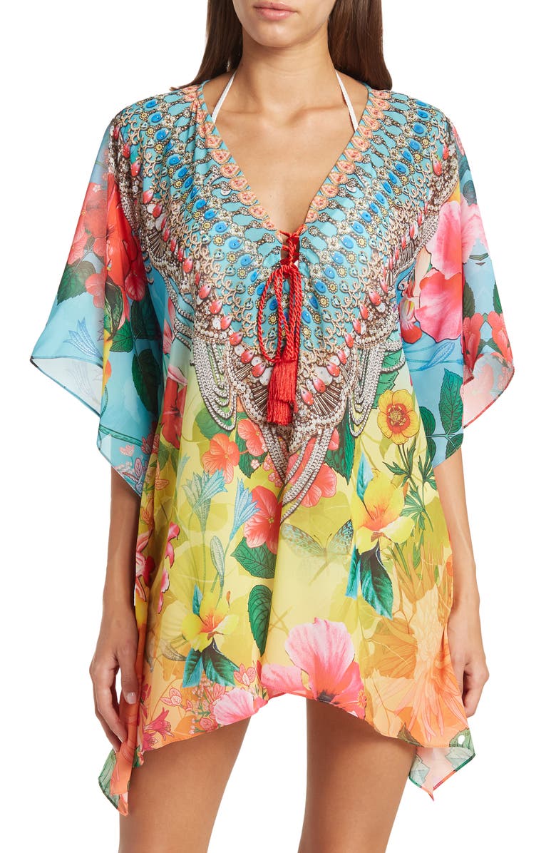 RANEES Blooming Print Poncho, Main, color, Ombre