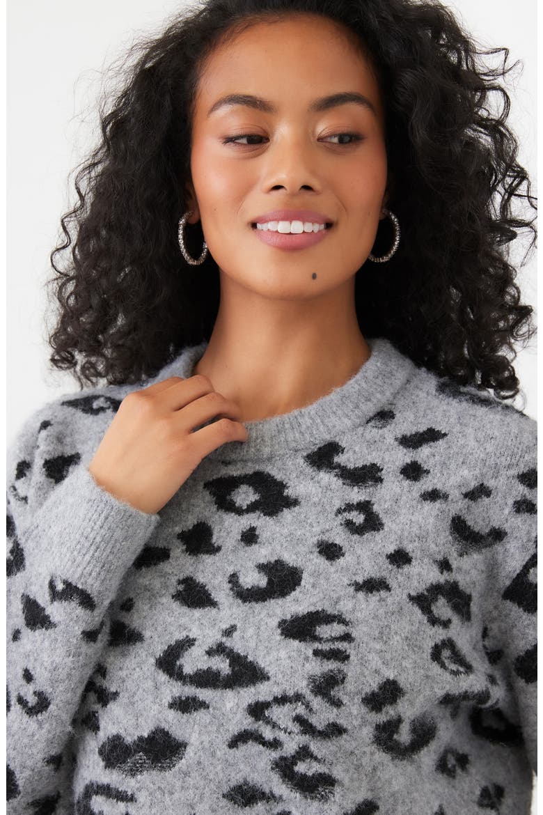 Metallic Leopard Crewneck Sweater, Alternate, color, GRAY WITH BLACK