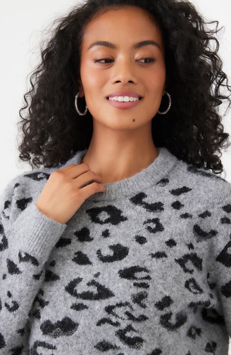 Karen Kane Metallic Leopard Crewneck Sweater, Alternate, color, Gray With Black