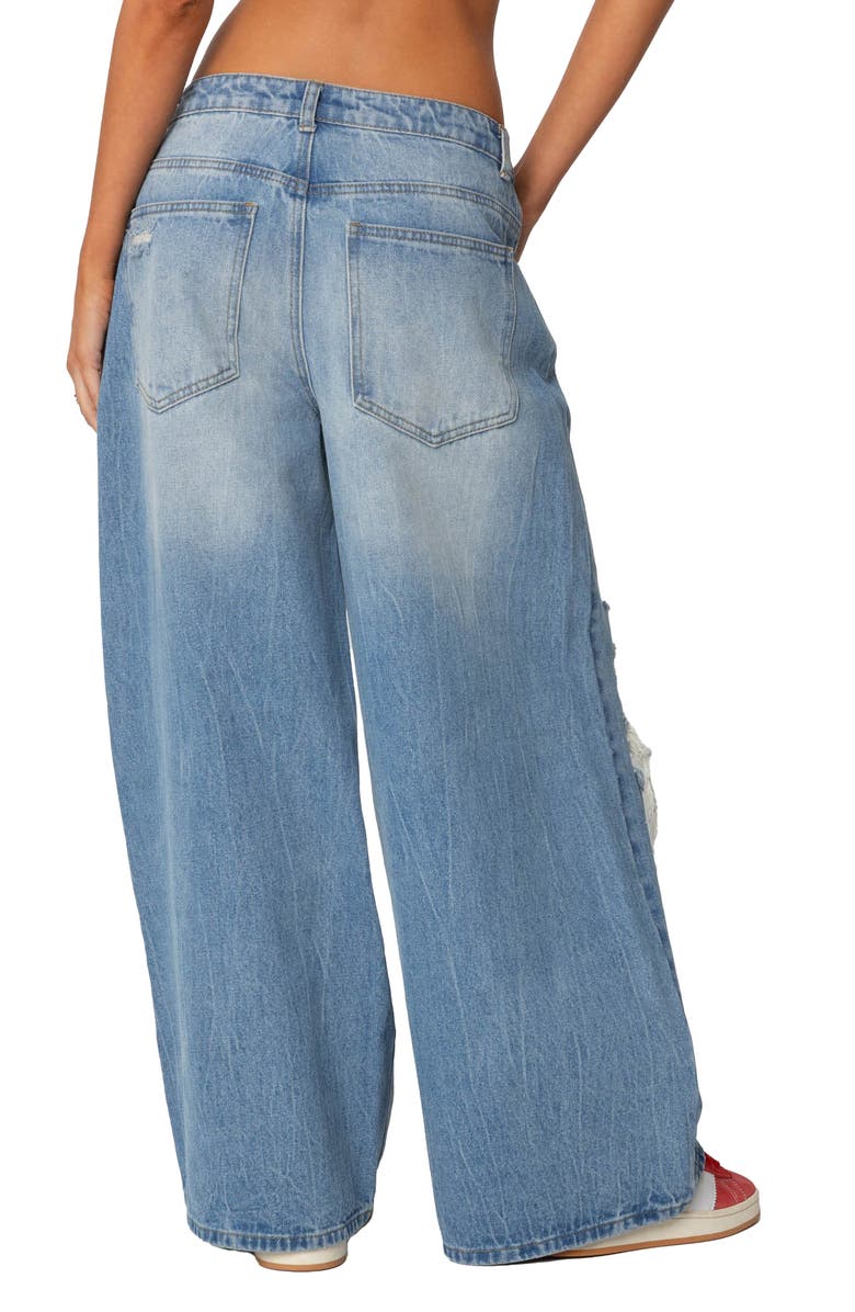 EDIKTED Ripped Low Rise Baggy Wide Leg Jeans, Alternate, color, Blue-Washed
