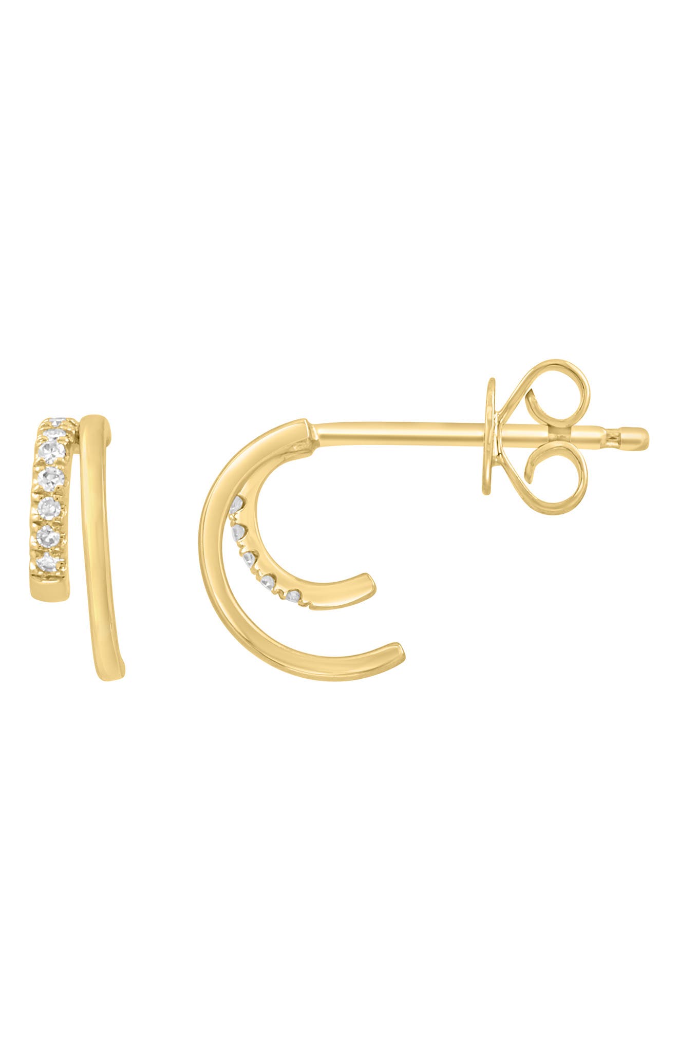 14K Yellow Gold Plated Sterling Silver Diamond Double Hoop Earrings