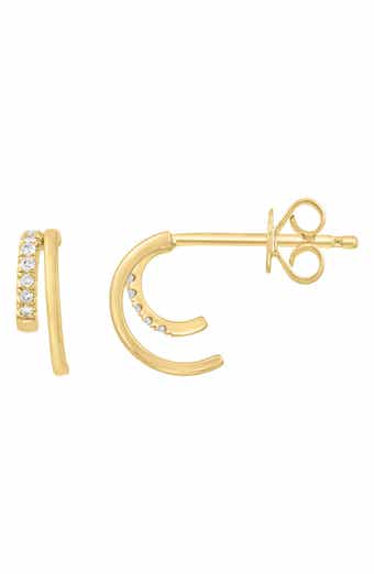 14K Yellow Gold Plated Sterling Silver Diamond Double Hoop Earrings