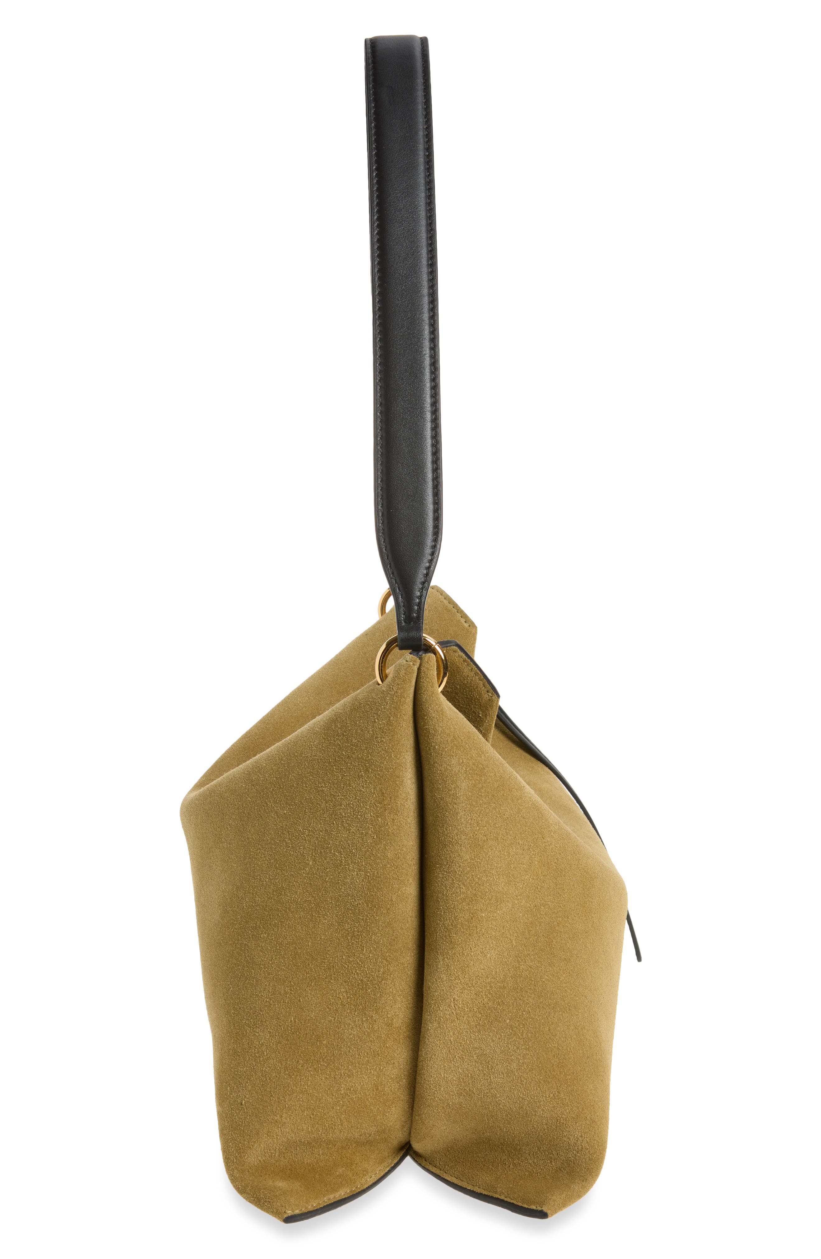 Wandler Small Penelope Slouch Suede Shoulder Bag, Alternate, color, Khaki Suede / Black