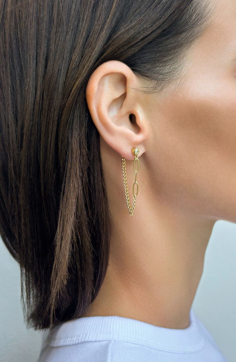 Adornia Cubic Zirconia Paper Clip Drop Front/Back Earrings, Alternate, color, Gold