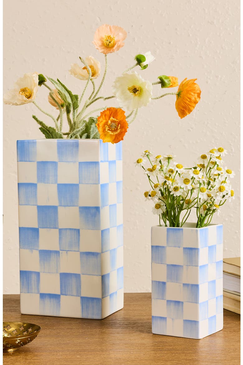 Sky Check Small Pillar Vase, Alternate, color, BLUE
