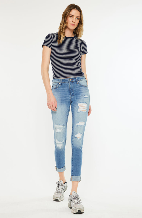 Kancan Caroline Mid Rise Ankle Skinny Jeans In Blue