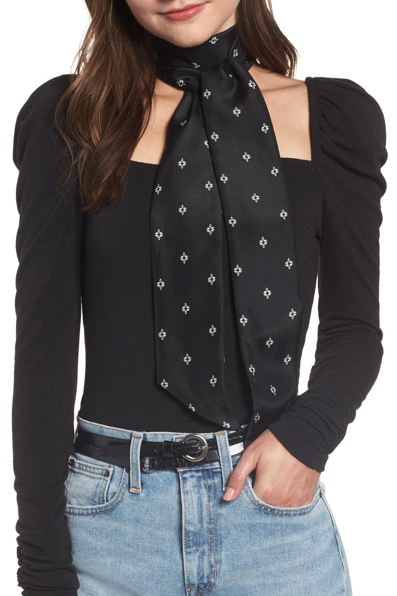 Print Silk Skinny Scarf (Nordstrom Exclusive), Main, color, BLACK GEO DOT