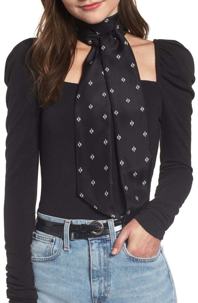 Something Navy Print Silk Skinny Scarf, Main, color, 