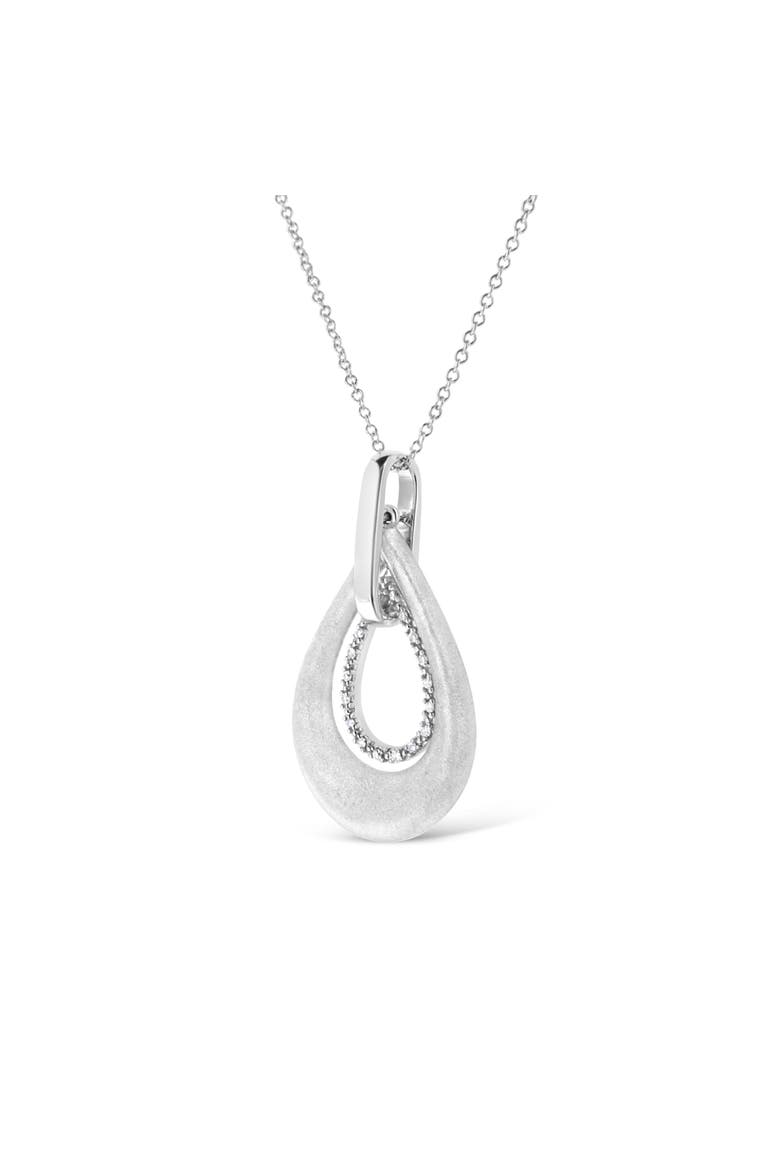 Silver Prong-Set Diamond Accent Fashion Double Drop Design Pendant Necklace, Alternate, color, White