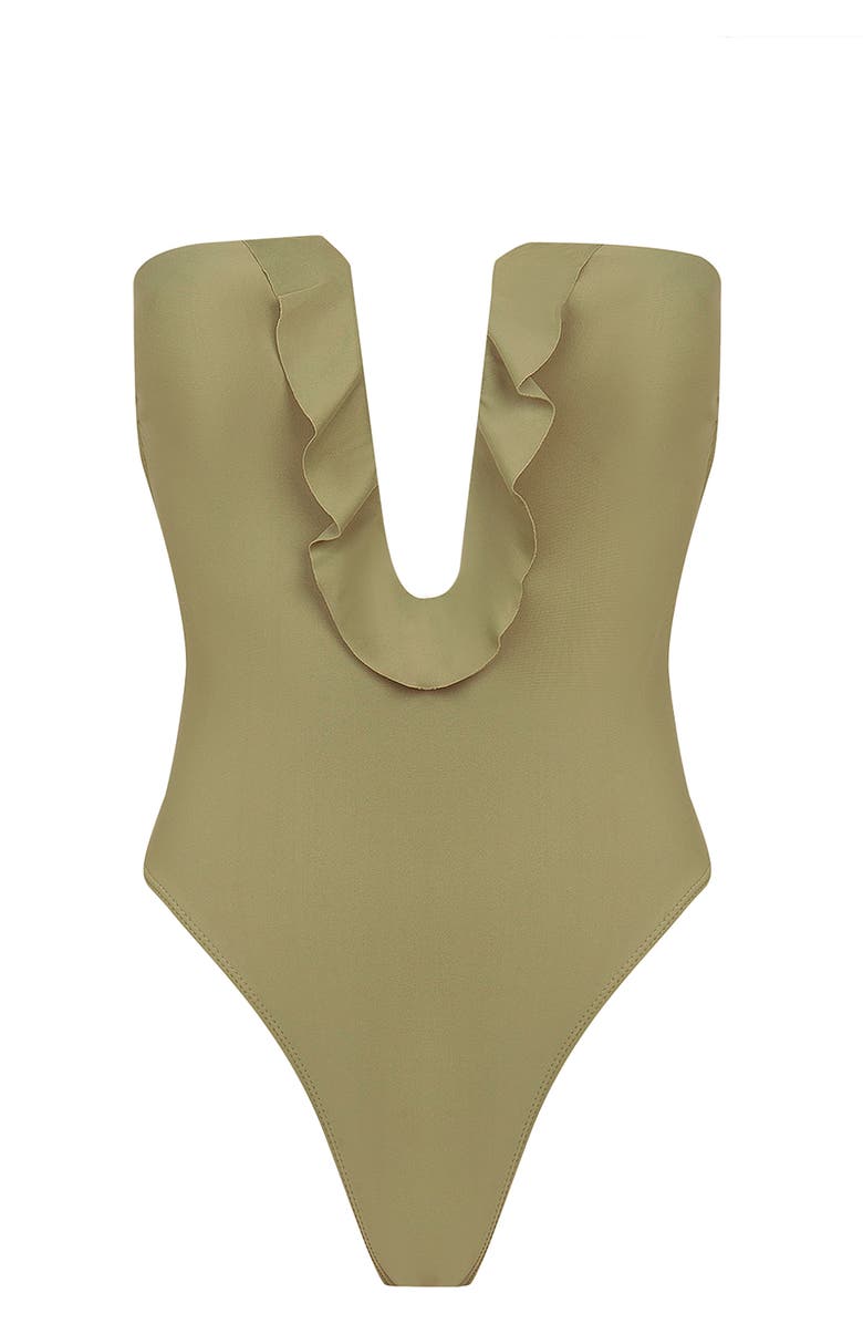ViX Paula Hermanny Chris Plunge Strapless One-Piece Swimsuit, Alternate, color, Olive