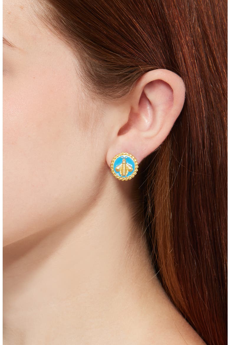 Bee Coin Stud Earrings, Alternate, color, BLUE