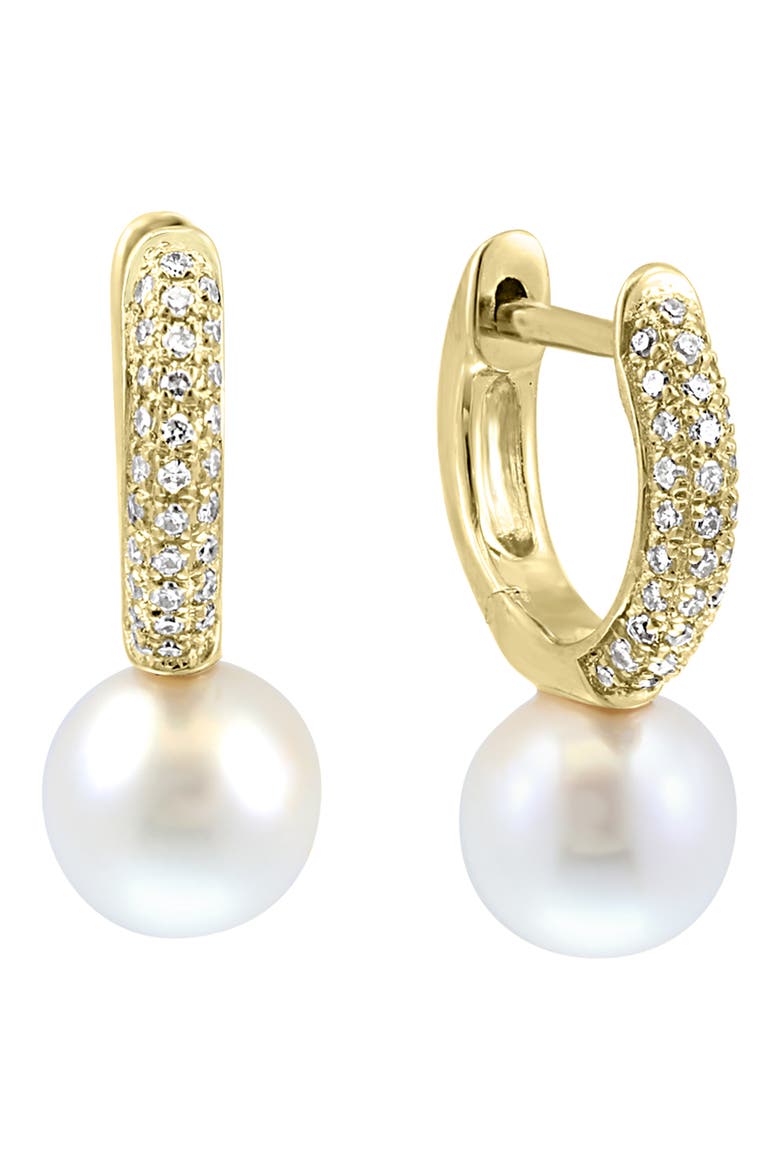 Pavé Diamond Pearl Drop Huggie Hoop Earrings, Main, color, WHITE