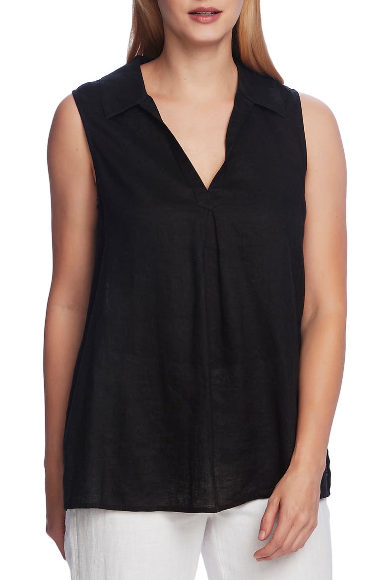 Split Neck Sleeveless Linen Top, Main, color, RICH BLACK