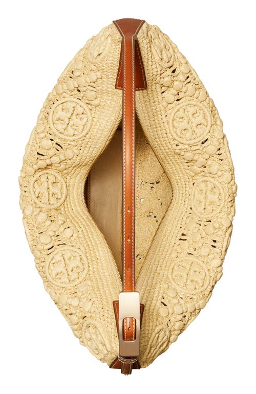 Tory Burch T-monogram Woven Raffia Straw Shoulder Bag In Beige