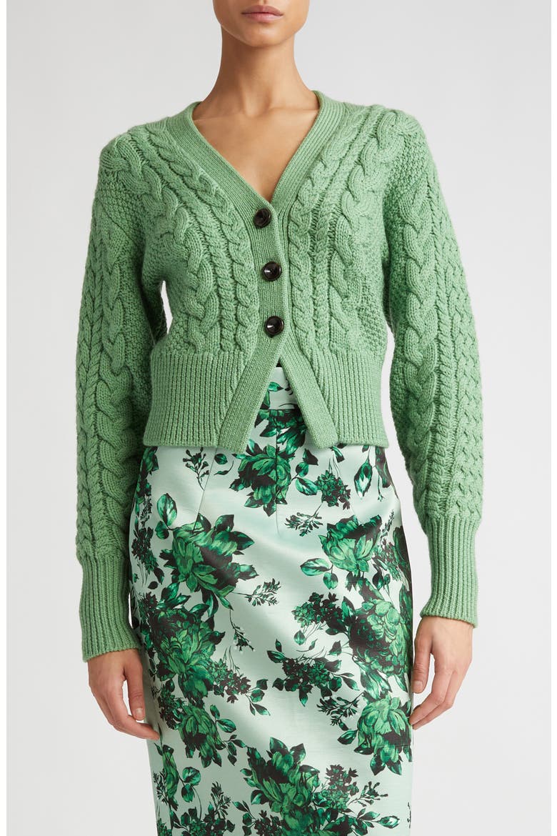 Jacks Cable Knit Wool V-Neck Cardigan, Main, color, GREEN MELANGE