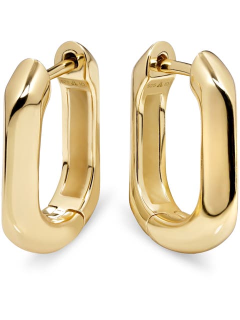 Beveled Hoop Earrings in Gold Plated Sterling Silver