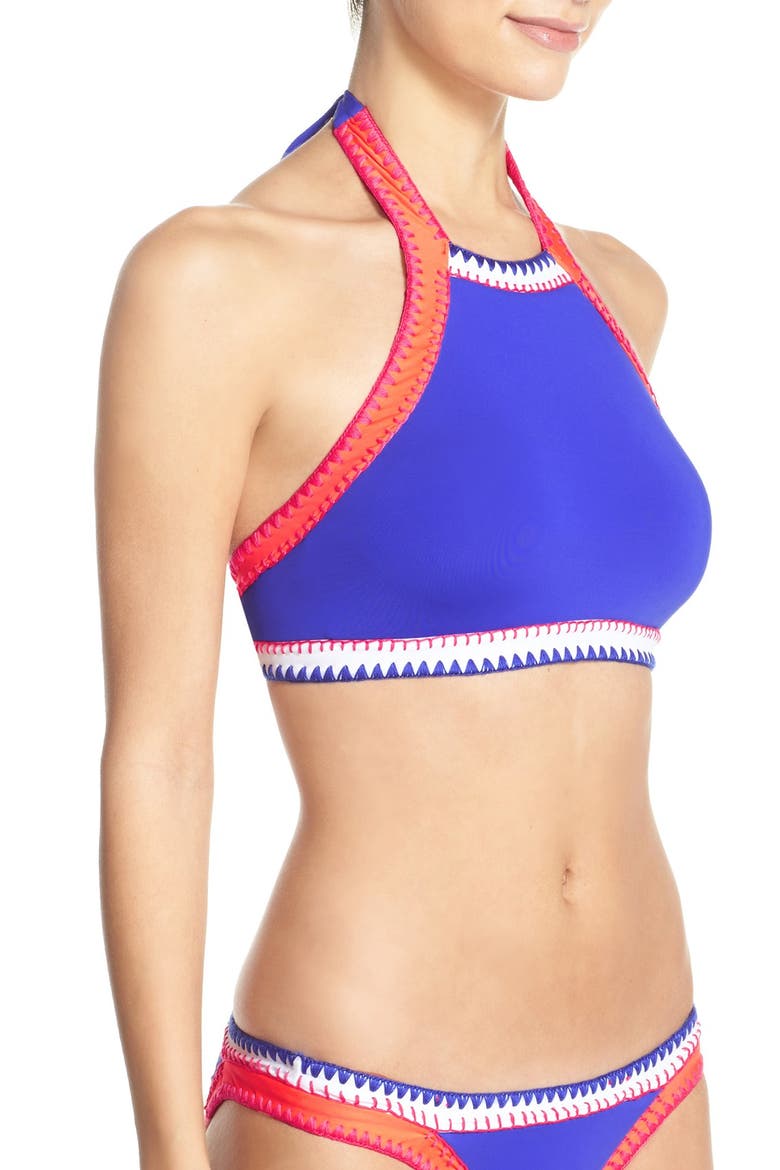 'Summer Vibe' High Neck Halter Bikini Top, Alternate, color, BLUE RAY
