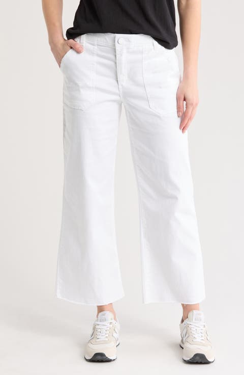 Raw Hem Crop Flare Utility Jeans