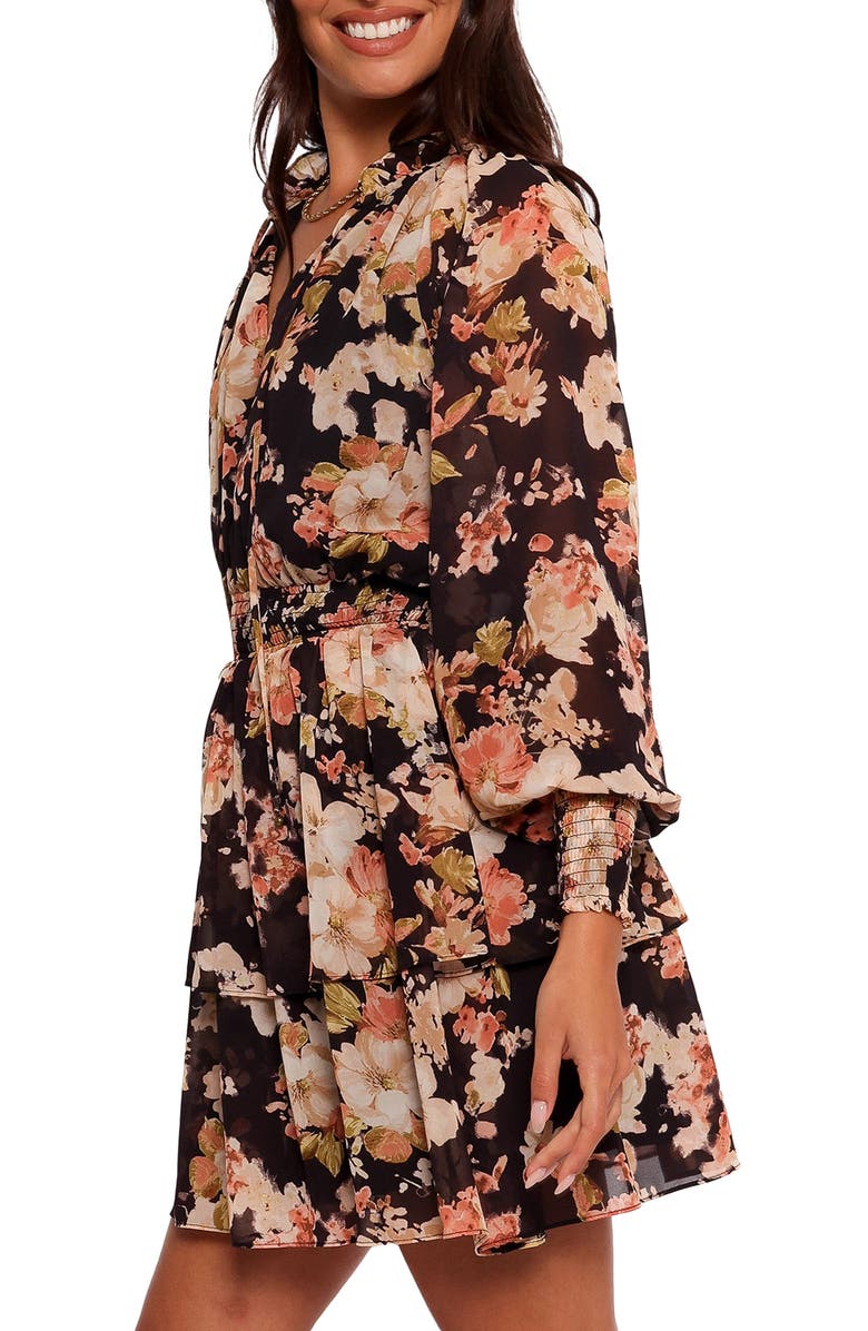 Petal & Pup Anita Floral Print Long Sleeve Minidress, Alternate, color, Black/ Pink
